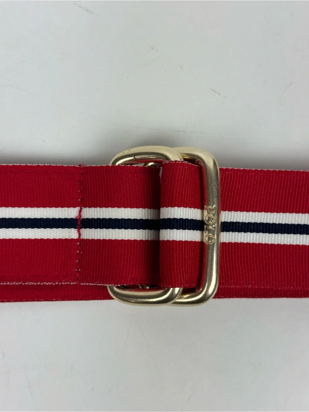 Polo by Ralph Lauren Striped Ribbon Belt with Light Gold Buckle